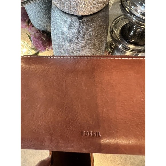 Fossil Cowhide Genuine Leather Zip Around Wallet Outer Zip Coin, Brown - Picture 11 of 11